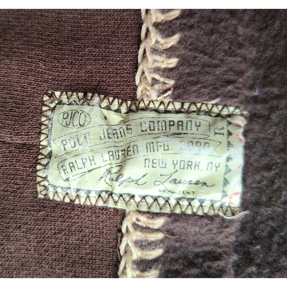Vintage Polo Jeans Co Ralph Lauren Hoodie Mens L Brown Lace Up Pullover Fleece